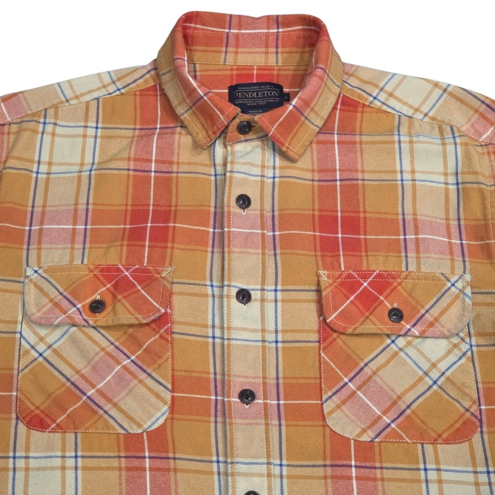 Pendleton Shirt Mens Large Orange Plaid Flannel Button Up Longsleeve Yellow - Picture 3 of 10